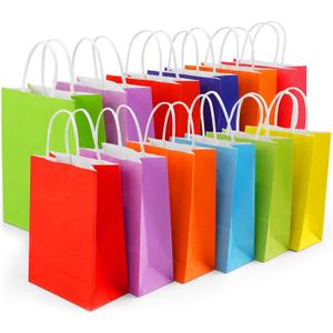Yasashii Small Gift Bags With Handles, 24Pcs-8 Colors Kraft Brown Paper Party Favor Gift Tteat Bags, Rainbow Bag For Christmas, Kids Birthday, Party Supplies, Wedding, Baby Shower