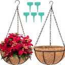 Wizdar 2PCS Metal Hanging Planters Basket with Coco Coir Liner 16 Inch Round Wire Plant Holder Porch Decor Flower Pot Hanger Garden Decor Watering Hanging Baskets