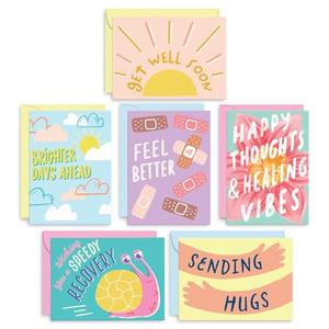 S&O Fun Get Well Cards with Envelopes, Colorful Card Set of 24 - Cute Gifts for Men & Women - Get Better Soon sheets w/ Message - Assortment Greeting Note Box - Speedy Recovery Decor Sheets