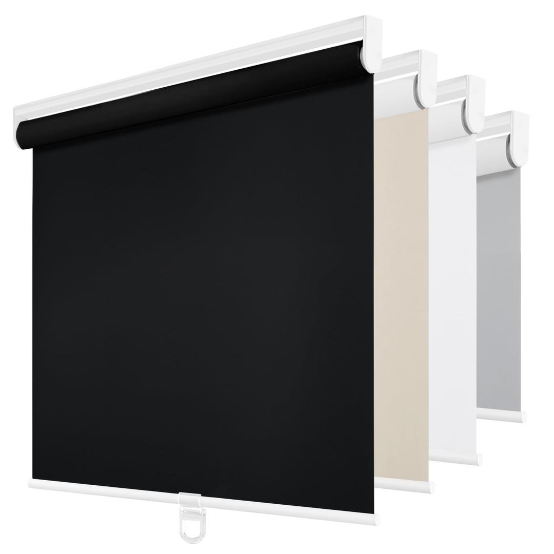 ChrisDowa Blackout Roller Shades Pull Down, Cordless Window Blinds for Home | 72" W x 72" H, Black, Thermal Insulated, UV Protection, Room Darkening, Black Out Door Blinds for Indoor Windows & Office