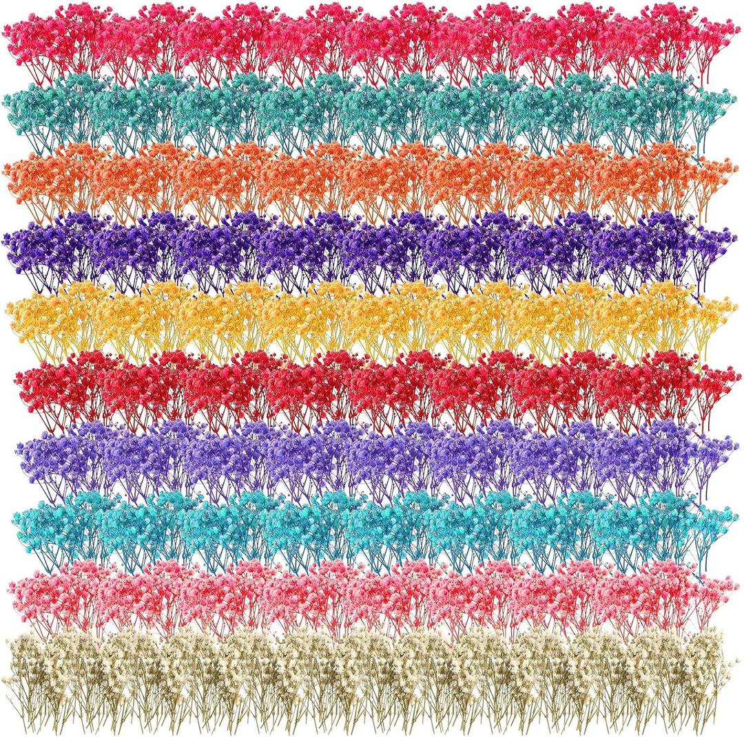 Fumete 200 Pcs Mini Dried Baby's Breath Flowers Gypsophila Ivory Mixed Color Dried Flowers for Vase Wedding Home Office Party Card Making Decoration Wreath Floral Craft DIY Art, 10 Colors