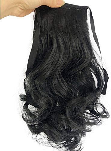 Tie Up Thick Pony Tail Extension Clip in Messy Wavy Ponytail Hairpiece 28cm Jet Black