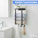 Towel Racks for Bathroom, Bathroom Towel Rack Wall Mounted with Metal Shelf and 3 Hooks for Small Bathroom, Black
