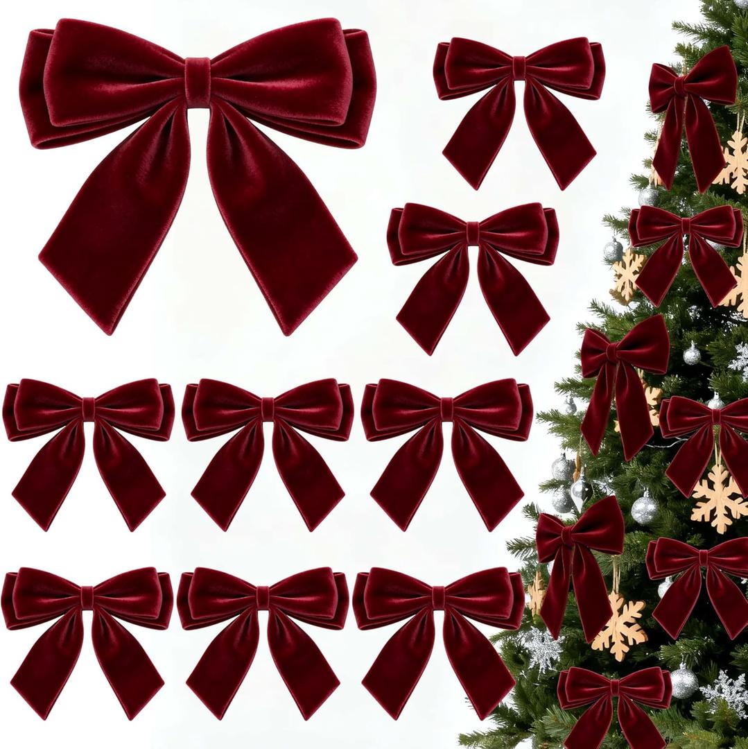 24Pcs Velvet Bows for Christmas Tree, Dark Red Bows Christmas Decorations with Twist Tie, Bulk Burgundy Velvet Ornaments for Wreath Garland Gift Wrapping Wedding Champagne Parties Decor, 6*6in