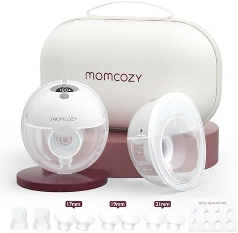 Momcozy M5 Hands-Free Wearable Breast Pump, Double-Sealed Flange for Baby-Like Comfort, 3 Modes & 9 Suction Levels, Portable Electric Pump – 24mm, 2-Pack Quill Gray