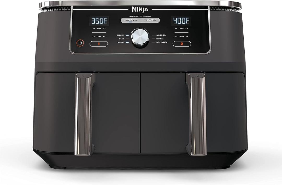 Ninja DZ401 Foodi 10 Quart 6-in-1 DualZone XL 2-Basket Air Fryer with 2 Independent Frying Baskets, Match Cook & Smart Finish to Roast, Broil, Dehydrate & More for Quick, Grey