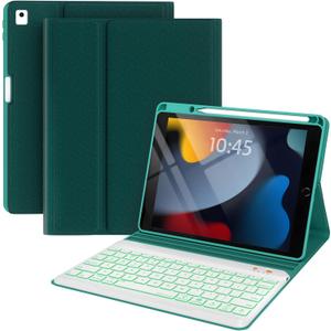 BLUTLOTUS Keyboard Case for iPad 9th/8th/7th Generation 10.2 inch 2021/2020/2019, iPad Pro 10.5-inch Case with Keyboard,iPad Air 3 2019, 7 Color Backlit Removable Wireless Keyboard Folio Case(Teal)