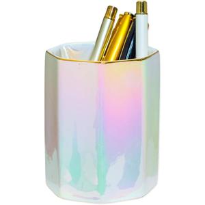 Ceramic Desk Pen Holder Stand Cute Pencil Cup Pot Desk Organizer Makeup Brush Holder,Toothbrush Holders(Pearl)