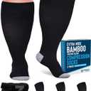 Doctor's Select 3 Pairs Plus Size Compression Socks Wide Calf | Bamboo Viscose Extra Wide Calf Compression Socks | Black (XX-Large)