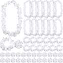 Hanaive 48 Pcs White Hawaiian Flower Lei for Wedding Bulk Tropical Floral Luau Necklace Beach Hawaiian Garland Necklace Bracelets Headband Apparel Accessories for Wedding Beach Bride Party Dress up