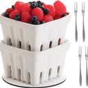 Ceramic Berry Basket, Set of 2 Fruit Bowl with Holes 4 Inch Fruit Basket for Kitchen Counter, Berry Containers for Berries, Strawberry, Grape, Cherry, White