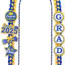 Graduation Leis 2025 and Cords, Grad Money Leis with 8 Grad Glitter Patches for Graduation Party Decorations (Blue & Gold)