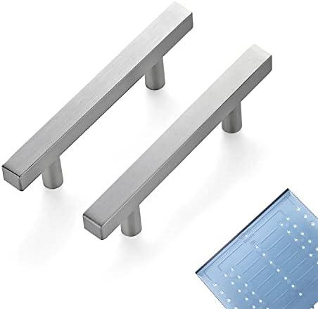Ravinte 10 Pack 3 Inch Cabinet Pulls Brushed Nickel Sqaure Kitchen Cabinet Handles Silver Cabinet Hardware Stainless Steel Drawer Pulls 5 Inch Overall Length with Mounting Template
