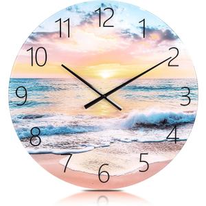 24in Glass Wall Clocks for Living Room Decor, Decorative Wall Clocks Battery Operated, Silent Kitchen Clocks, wall Clock for Bedroom, Bathroom