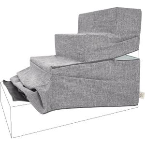 Best Pet Supplies Foldable Pet Stairs Cover for Foam Dog Ramps, Replacement Slip with Non-Slip Step Surface, Plush and Soft Fabric, Provides Paw Traction and Stability - Gray Linen, 4-Step