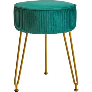 IBUYKE Velvet Round Footrest Stool Ottoman, Makeup Vanity Stool Side Table, Velvet Dressing Table Seat, Pouf Couch Stool, Golden Steel Legs, Green LG-30L, Without Storage