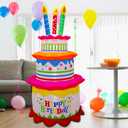 6FT Inflatable Happy Birthday Cake with Candles Outdoor Decorations Blow Up Lighted Holiday Party Display Yard Lawn Patio Decorations Colorful Home Celebration