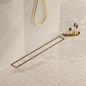Neodrain 36-Inch Gold Linear Shower Drain, 2-in-1 Flat & Tile Insert Cover, Stainless Steel Linear Drain, Brushed Brass Rectangle Shower Floor Drain with Hair Strainer,CUPC Certified
