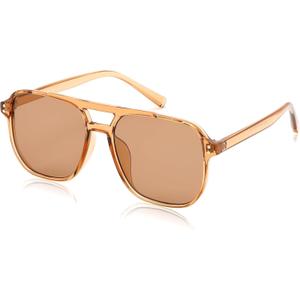 FEISEDY Retro Square Aviator Sunglasses Women Men 70s Vintage Trendy Plastic Frame Sun Glasses B2835 (003 Champagne Frame/Champagne Lens)