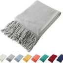 Homiest Decorative Knitted Throw Blanket with Fringe - Lightweight Acrylic Knit Blanket Soft & Cozy Tassel Blanket for Couch Sofa Bed - Light Grey, 60 x 80 Inch