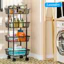 Simple Trending 4 Tier Rolling Fruit Vegetable Basket Cart, Metal Wire Kitchen Storage Organizer on Wheels for Bread Onion Potatoes, Black