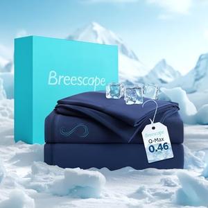 Breescape Cooling Sheet Set Queen Size - BlendTek™ Dry & Cool Technology for Hot Sleepers and Night Sweats, Q-Max>0.46 Tech, Deep Pocket Up to 18", 360° Elastic Band, Twilight Blue