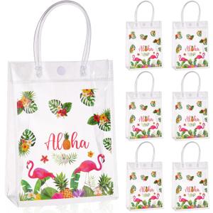 24 Pcs Hawaiian Clear Gift Bags Flamingo Clear Aloha Bags PVC Summer Tropical Goodie Candy Luau Party Favors Festival Holiday Supplies Favor(5.9 x 7.9 x 2.8 Inches)
