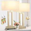 Seealle 22" Tall Bedroom Lamps for Living Room - Touch Gold Bedside Lamps with USB C+A, 3 Way Dimmable for Nightstand, Modern Night Stands for End Tables (White & Gold) 2 Pack