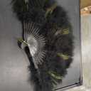 BABEYOND Marabou Feather Fan 20s Vintage Folding Fan Flapper Hand Fan for Costume Dancing Show Tea Party Wedding Decoration (Black&Peacock-Black Rib)