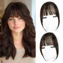 Yorda Bangs Hair Clip 100% Human Hair Clip in Bangs Fringe with Temples Wispy/French Bangs for Women Natural Looking for Daily Use (French Bangs, Dark Brown)