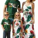 PATPAT Family Matching Outfits Mommy and Me Dresses Hawaiian Tropical Vacation Beach Spaghetti Strap Dress and Shirt, 3-4Y