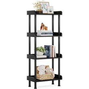 Hosfais Small Wooden Bookcase, 4-Tier Black Rustic Etagere Bookshelf for Living Room & Bedroom, Storage Organizer