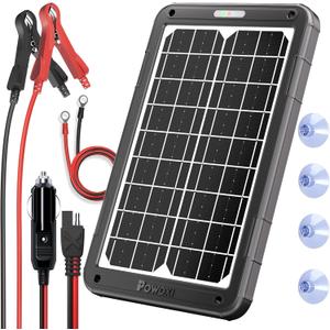 POWOXI 12V Solar Car Battery Charger: 15W Solar Panel Kit Battery Trickle Charger Maintainer with Smart PWM Controller for Car - RV Boat Marine Motorcycle - for Trailer Truck Snowmobile Tractor