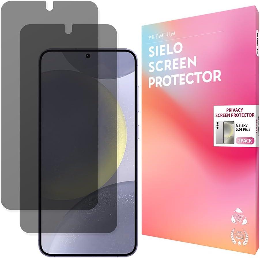SIELO 2PACK Privacy Screen Protector for Galaxy 24 Plus, Anti-Scratch, Anti-Fingerprint, Anti-Shatter, Touch Sensitive, PET Film, Blue Light Block, Easy Install, 9H Hardness