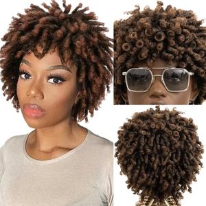 RED PIXIE Loc Wigs for Black Women Dreadlock Fake Dreads Faux Locs Wig Dreadlocks Afro Headband Short Braided Wig Short Curly Braided Afro Twist Wigs for Black Women Braided Bob Crochet Dreadlock (Black Mixed Brown)