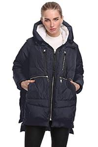 FADSHOW Women's Winter Down Jackets Long Down Coats Warm Parka with Hood, Deep Blue, M