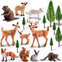 Sumind 18 Pcs Forest Animals Figurines Woodland Animals Toys Model Trees Kit Miniature Plastic Toys Realistic Wild Forest for Cake Toppers Birthday Party Favor(Forest Animals)