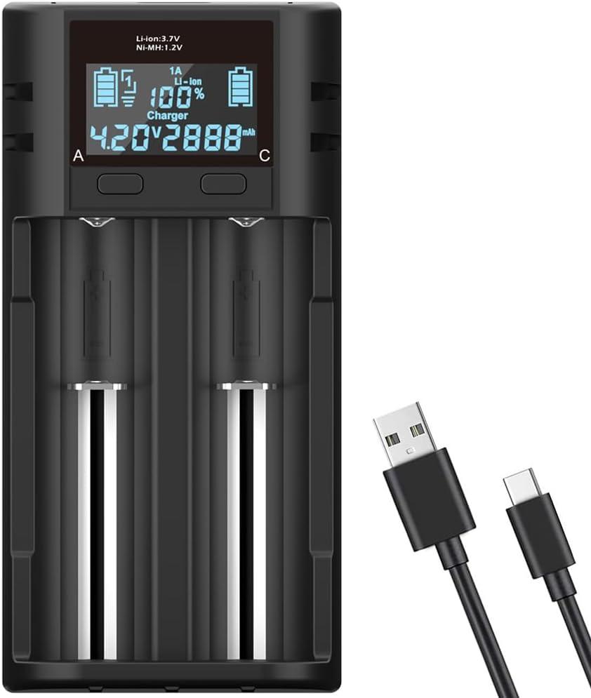 18650 Battery Charger, Ledorr Smart Universal Battery Charger with LCD Dispaly for 3.7V/3.6V Rechargeable Batteries Li-ion 2170 26650 14500 16340 18650, Ni-MH/Ni-Cd AA AAA C Batteries