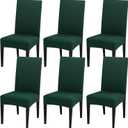 Stretch Chair Covers Set of 6 for Dining Room, 6 Pack Washable Kitchen Chair Protector for Party Wedding, Dark Green
