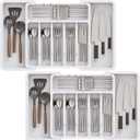 2 Pack Silverware Organizer, Expandable and Adjustable Kitchen Utensil Drawer Organizer, Plastic Cutlery Holder with Multiple Compartments,Cutlery Holder,for Spoons Forks Knives,White,UAFD012W