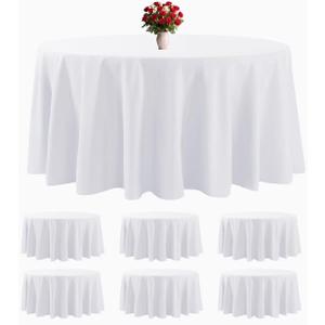 6 Pack White Round Tablecloths 120 Inches Table Cloth Stain and Wrinkle Resistant Washable Polyester Table Cover Fabric for Party, Wedding,Dining,and Banquet Decoration