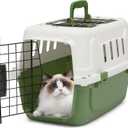 Athena Collection 18" Hard-Sided Travel Pet Carrier for Small Dogs and Cats, Plastic Dog Crate with 2-Door Top & Front Load, Ventilation, Security Lock, Cat Dog Carrier for Pet, up to 10lbs, Green