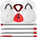 Spin Mop Replacement Head Mop Replace Head Compatible with O Cedar EasyWring Spin Mop - 4 O-Ceda Mop Refills30-58in Mop Handle and 1 Mop Base and 1 Mop Base Scrub Brush Combo Set (White)