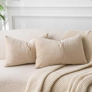 JUSPURBET 24x16 Inch Khaki Pillow Cover Set of 2 Decorative Soft Lumbar Velvet Throw Pillow Cases for Couch Bedroom Hypoallergenic with Hidden Zipper Fade Resistant