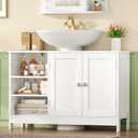 TEENFON 35.4" Pedestal Sink Storage Cabinet with 2 Doors and Adjustable Shelves, Bathroom Sink Cabinet, Under Sink Storage with U-Shape Cut-Out, White, 35.4"W x 12"D x 23.6"H