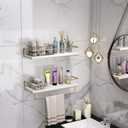 Shario White Floating Shelves - Set of 2, Wall Mounted Hanging Shelves with Golden Towel Rack, Decorative Storage Shelves for Bathroom, Kitchen, Living Room & Bedroom (White Gold, 15.7 Inches) | Hanging Shelves, for Bathroom, Kitchen, Living Room, Bedroom