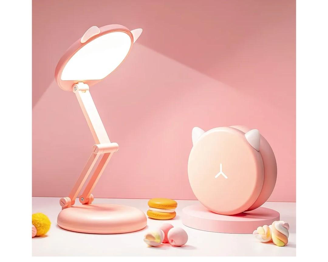 One Fire Cute Desk Lamp Pink Dorm Lamps for College Girls Foldable Portable Rechargeable Dimmable Cute Cat Lamp Kawaii Room Decor,College Dorm Decor for Girls Pink Classroom Essentials