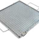 Reusable BBQ Grill Plate Net for Gas Stove, Flame-Grilled Flavor, Chrome, Non-Stick, Detachable Mesh, Easy to Clean, Portable, Outdoor Camping, 11" x 11", Two Handles