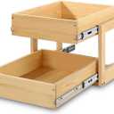 Mulush Pull Out Cabinet Organizer, 14''W21''D16''H Soft Close Slide Out Wood Drawer Shelves Storage for Kitchen, 2-Tier, Finished, Heavy-Duty, Bottom Assembly