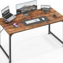 Huuger Modern Simple Office Desk, 40 Inch Gaming Desk with Storage, Black Metal Frame, Large Legroom (Brown)